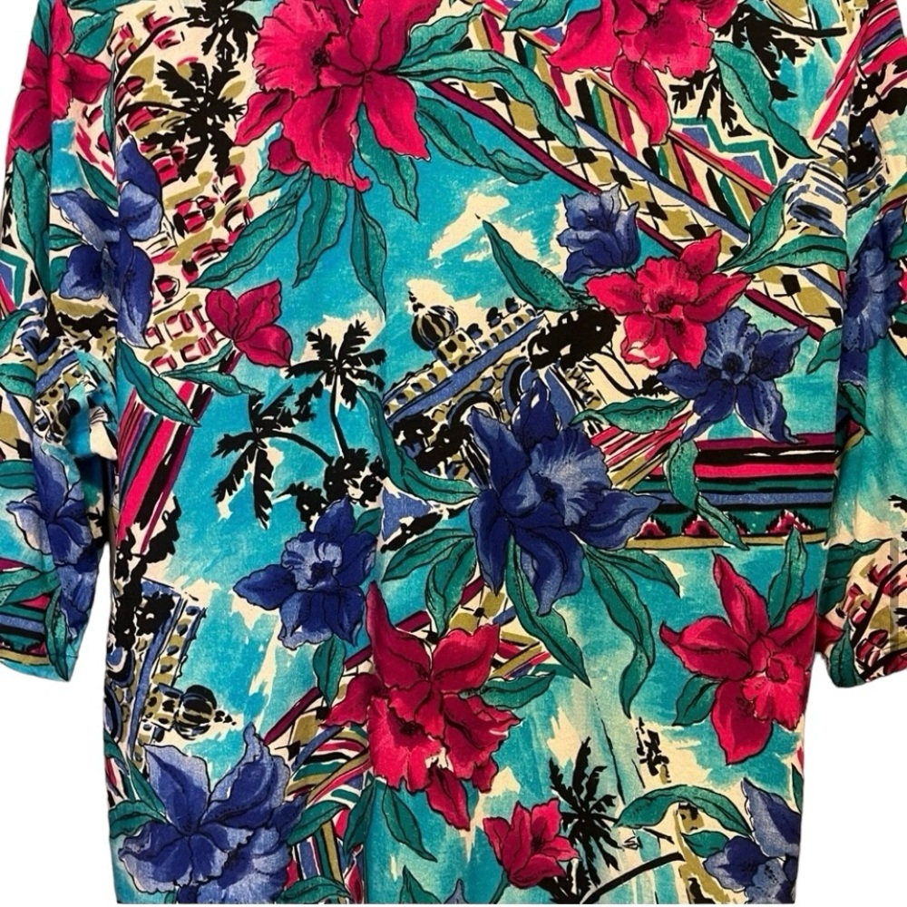 Vintage Hawaiian shirt blue pink floral M - Picture 8 of 10